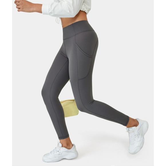 Halara High Waisted 7/8 Ankle Leggings Size XL Gray Side Pockets - Picture 2 of 7